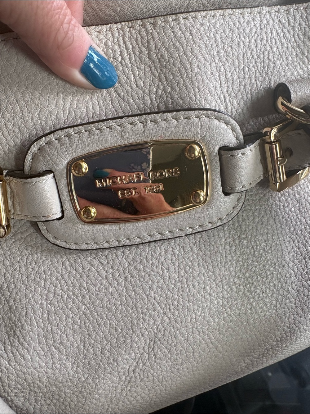 Michael Kors Hamilton Large Pebbled Leather Satchel Cream Gold Crossbody w/Dust - Picture 3 of 9
